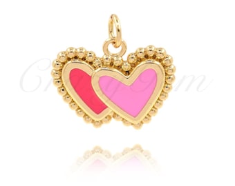 18K Filled Gold Colorful Enamel Heart Pendant for DIY Jewelry Making Supply, 18x15mm