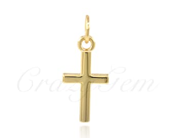 Colgante de cruz chapado en oro simple, joyería religiosa para la fabricación de joyas de bricolaje, 15x8mm
