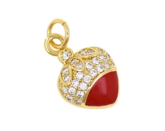 Pingente de morango em esmalte vermelho com pedras de zircônia cúbica, pingente de fruta em ouro 18K para colar, joia 11x16,1 mm