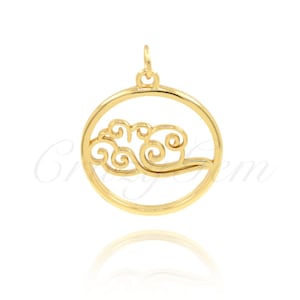 18K Filled Gold Round Cloud Pendant, Cloud Charm, Simple Jewelry, Geometric Jewelry, 24mm