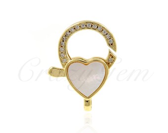 Minimalist Heart Shape Lobster Clasp,Pave Sea Shell Lobster Buckle for DIY Jewelry Making 15x22mm