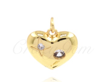 18K fyllt guldset med zirkon, hjärtformat onda ögat-halsband, hänge för gör-det-själv-smyckestillverkning, 16x15,5 mm