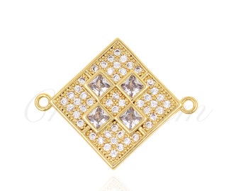 Gold Plated Brass with Zircon Diamond Connector, Geometric Jewellery, High Jewellery, 27x22mm