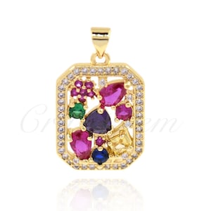 18K Gold Filled Zircon Rectangle Pendant, Fine High Jewellery, Geometric Jewellery, 24x16mm