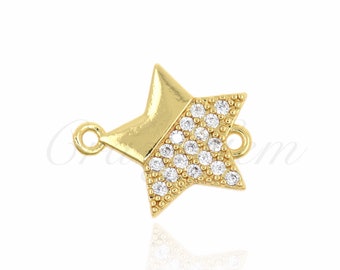 Brass Gold Plated Diamond Star Connector, Delicate Star Accessory, Celestial Jewelry, 18x15mm