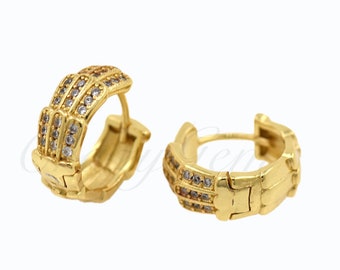 Elegant Gold Hoop Earrings, Embellished with Sparkling Zircon, A Sophisticated Addition to Any Women's Jewelry Collection 16x6.5mm