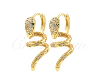 18k Gold Filled Snake Hoop Earrings,Dainty Animal Hoop Earrings for Simple Jewelry Making 31x16.5mm
