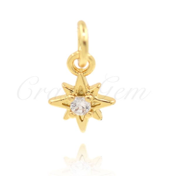 18K Filled Gold Set Zircon Polaris Necklace Pendant, Celestial Jewelry for DIY Jewelry Making, 8x6.5mm