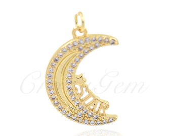 Minimalist 18k Gold Filled Crescent Moon Pendant,Moon Star Necklace Charms 23x15mm