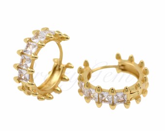 Classy Gold Hoop Earrings with Baguette Cut CZ | 18K Gold Filled Statement Jewelry for Women | Fashionable Zirconia Hoops for Everyday Wear