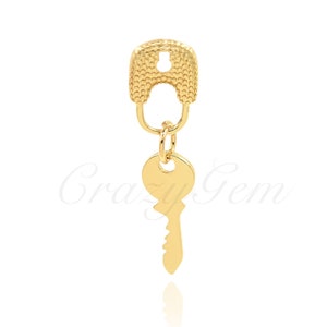 Simple Brass Lock Key Necklace Connector, Lock Charm, Key Charm, Minimalist Jewelry, Lock 12x8.5mm/Key 16x6.5mm