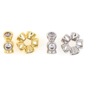 Gold and Silver Bow Spacer Beads with Sparkling Crystals, Elegant Jewelry Components for DIY Crafts 9.9mm