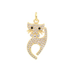 18K Micro-Intarsien Zirkon Katzenanhänger, niedlicher Katzenanhänger, geeignet für DIY-Schmuckzubehör, 25x11,5 mm