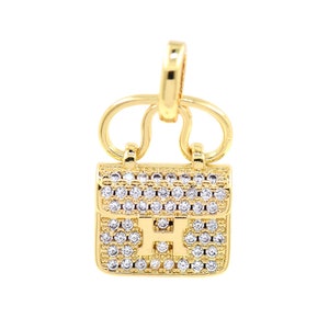 Conector de collar de bolso de circonio con incrustaciones de oro relleno de 18 quilates, dije de bolso, joyería de moda, 19,5x14,5 mm