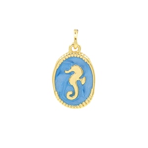 Joyas del océano, joyas del mar, colgante de collar de caballito de mar esmaltado y bañado en oro de 18 quilates, dije de caballito de mar, 17,5 x 11 mm
