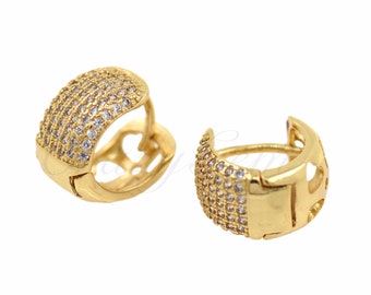 Elegant Minimalist Gold Hoop Earrings, Adorned with Sparkling Zircon Stones, Perfect for a Chic, Understated Everyday Look 14x8.5mm