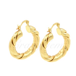 Simple Gold Plated Twist Hoop Earrings, Minimalist Jewelry, DIY Jewelry Making Supplies, Wholesale Sample, 35x30x6.5mm