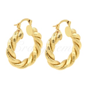 18k Gold Filled Twisted Hoop Earrings,Minimalist Hoop Earrings,Personalized Jewelry Supplies 35x30mm