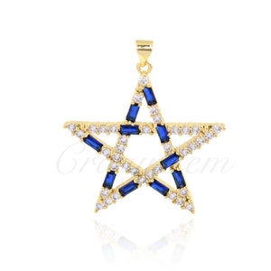 Brass Gold Plated Zircon Star Pendant, Star Charm, Celestial Jewelry, 34x33mm