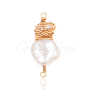 Handmade Wire Wrapped Drop Pearl Pendant,Wire Wrapped Pearl Connector,DIY Jewelry Making 27x12.5mm
