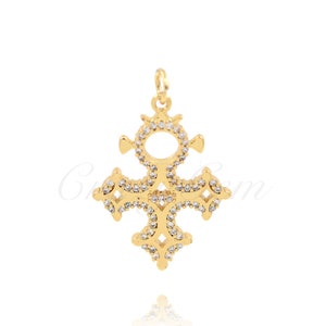Delicate Brass Diamond Cross Necklace Pendant, Religious Jewelry, DIY Jewelry Design Supplies, 27x20mm