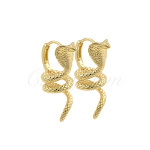 18k Gold Filled Cobra Hoop Earrings,Simple Snake Animal Hoops,Original DIY Jewelry Supplies 31x20mm