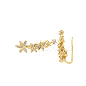 18K Filled Gold Diamond Flower Stud Earrings, Delicate Flower Earrings for DIY Jewelry Making, 26x9x8mm