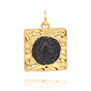 Square Virgin Mary Necklace Pendant in Brass with Diamonds, Virgin Mary Charm, Geometric Jewellery, 14.5x17mm