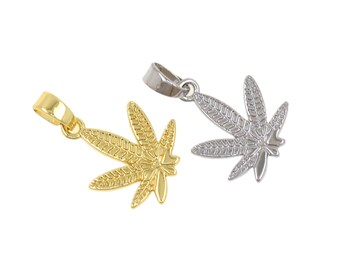 Edgy Marijuana Leaf Charm with Textured Details in 18K Gold Filled for Trendy DIY Jewelry Makers 12.3x15.6mm