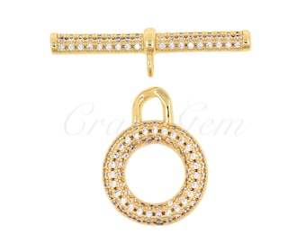 CZ Micro Pave Toggle Clasp Berlock, 18k guldfyllt OT-spänne för DIY-tillverkningstillbehör 31 x 16 mm