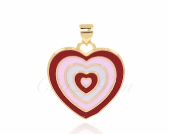 18K Filled Gold Heart Necklace Pendant, Colorful Enamel Heart Pendant, Love Charm, 22x20mm