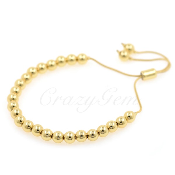 18k Gold Filled Layering Beaded Bracelet for Women,Adjustable Simple Bead Bracelet for DIY Jewelry Supplies 6mm/5mm