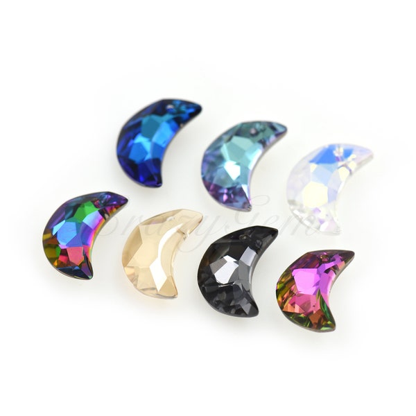 Crystal Crescent Moon Pendant,Multi-color Rhinestone Moon Charms,DIY Wedding Jewelry Making Supplies