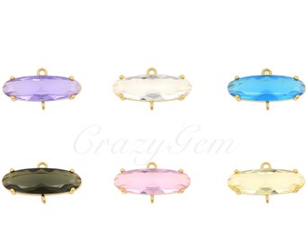 18K Gold Filled Oval Crystal Pendant,Pave Colorful Crystal Necklace Charm,DIY Jewelry Supplies 21x11.5mm