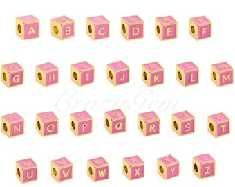 Colorful Initial Letter Bracelet Spacer Beads,18k Gold Filled Square Alphabet Beads for Personalized Jewelry Making 6x6mm