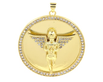 Exquisite Gold Circular Pendant Featuring a Lovely Angel Motif,Gift for Loved Ones or a Special Treat for Yourself 38mm