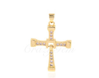 Colgante de cruz de oro de 18 quilates con diamantes, dije de cruz, joyería religiosa, 33x24 mm