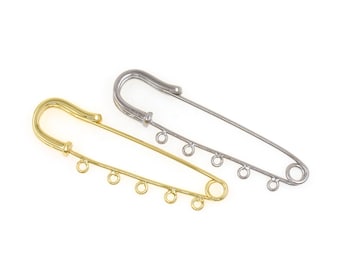 18K guldfylld säkerhetsnålsbrosch med 5 öglor för gör-det-själv-berlock, smycken, hängen, hantverk och accessoarer 14,5x48,8 mm