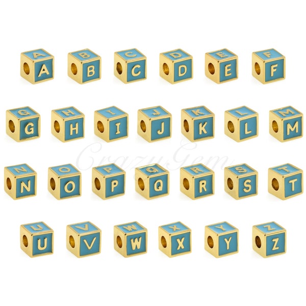 Perle d'espacement de cube d'alphabet en émail coloré - Bijoux personnalisés faits à la main pour femmes et filles 6x6mm