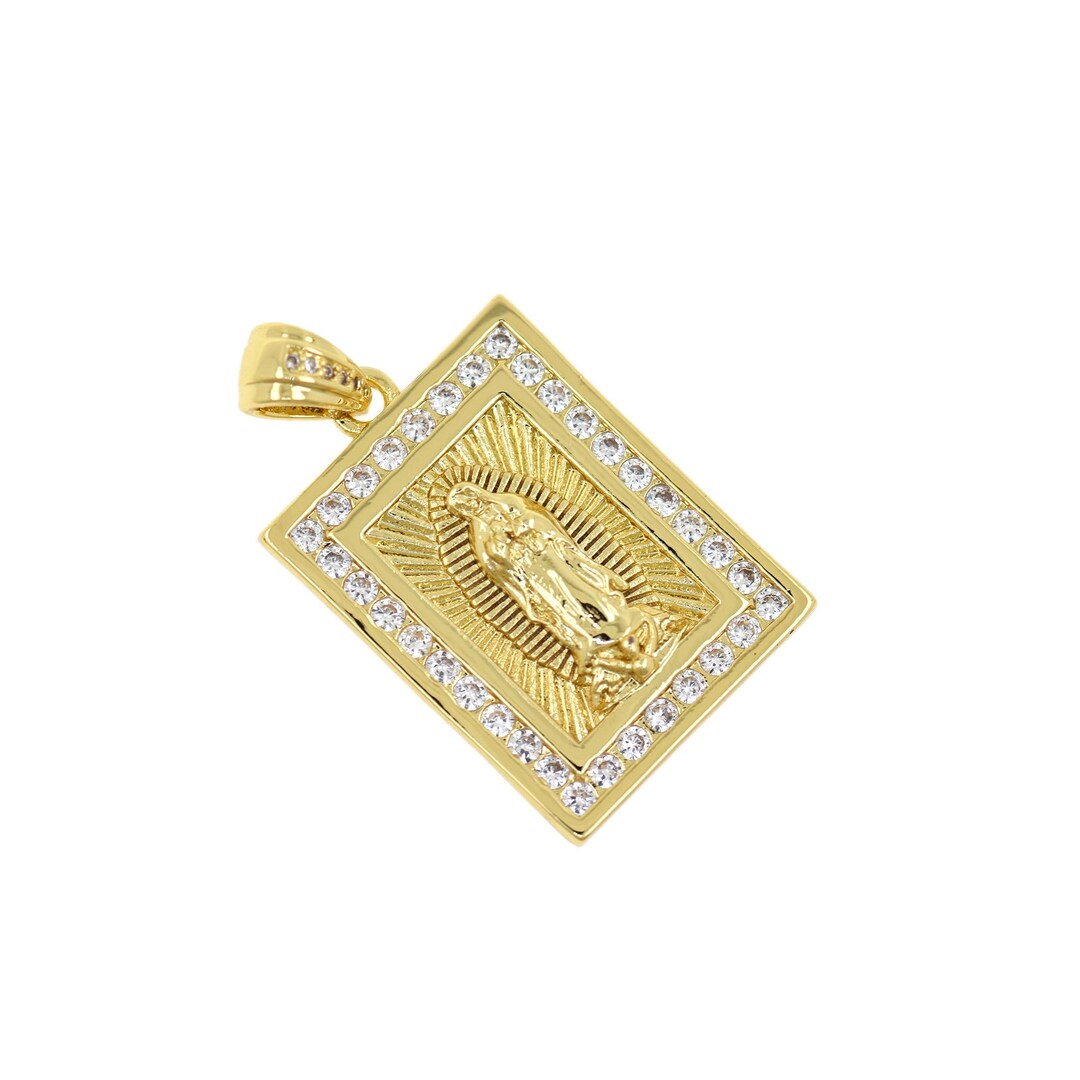 18K Gold Filled Virgin Mary Pendant Rectangle Religious Necklace Hip ...