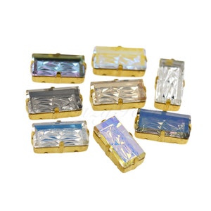 Rectangular Claw Rhinestone , Hand-sewn Diamonds Around The Edges, Bling Embellishments Crystal Glass 10Pcs