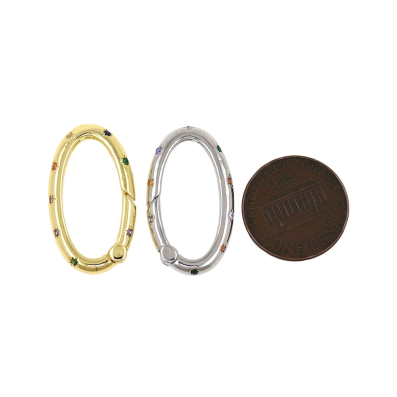 Vertikal oval karbinhake med flerfärgad CZ i 18K guldfylld finish för smyckestillbehör 15,5 x 27 mm bild 2