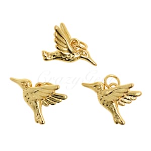 Simple Brass Gold Plated Bird Necklace Pendant, Bird Charm for DIY Jewelry Making, 17x12x8mm