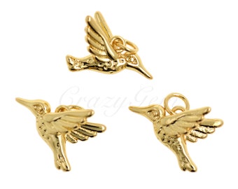 Simple Brass Gold Plated Bird Necklace Pendant, Bird Charm for DIY Jewelry Making, 17x12x8mm