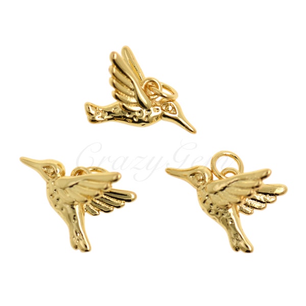 Simple Brass Gold Plated Bird Necklace Pendant, Bird Charm for DIY Jewelry Making, 17x12x8mm