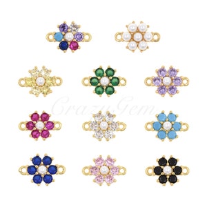CZ Micro Set Zircon Flower Necklace Connector, Garden Jewelry, For DIY Jewelry Making Supply, 10x15mm