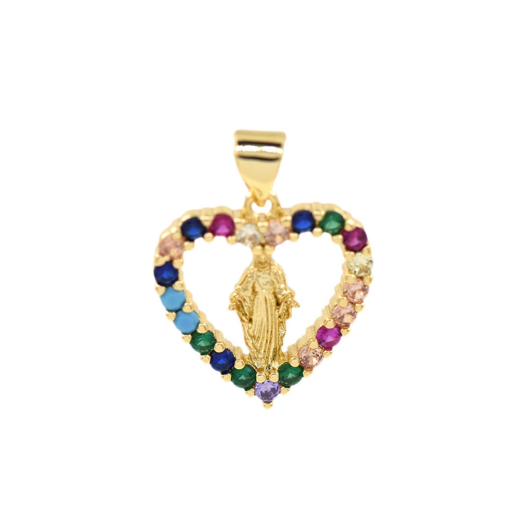 18k Gold Plated Virgin Mary Heart Shape Pendant Necklace Gold Tone ...