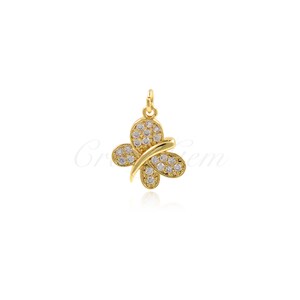 18K Gold Filled Butterfly Pendant,Micropavé CZ Flying Necklace,Insect Pendant,DIY Jewelry Supplies, 15x17mm