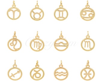 Pendentif cercle de signe du zodiaque en or rempli d’or 18K, bijoux géométriques, bijoux minimalistes, 12mm