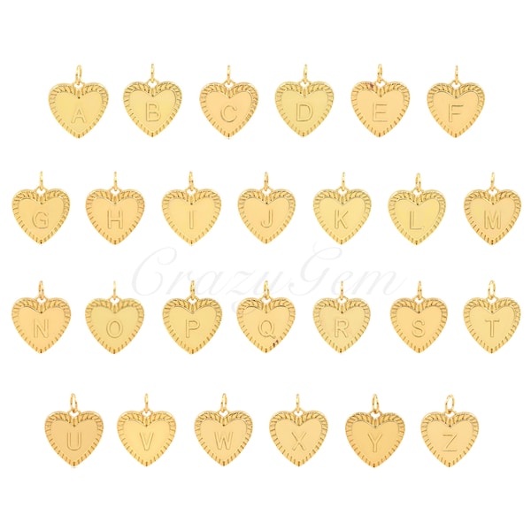 Simple Brass Gold Plated Heart Letter Pendant for DIY Jewelry Making Supplies, 16x15mm